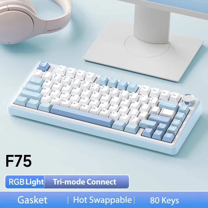 AULA F75 2.4G Wireless/Bluetooth/Wired Gaming Mechanical Keyboard RGB Customized 75% Layout OEM Profile Gasket Structure HHFMpro