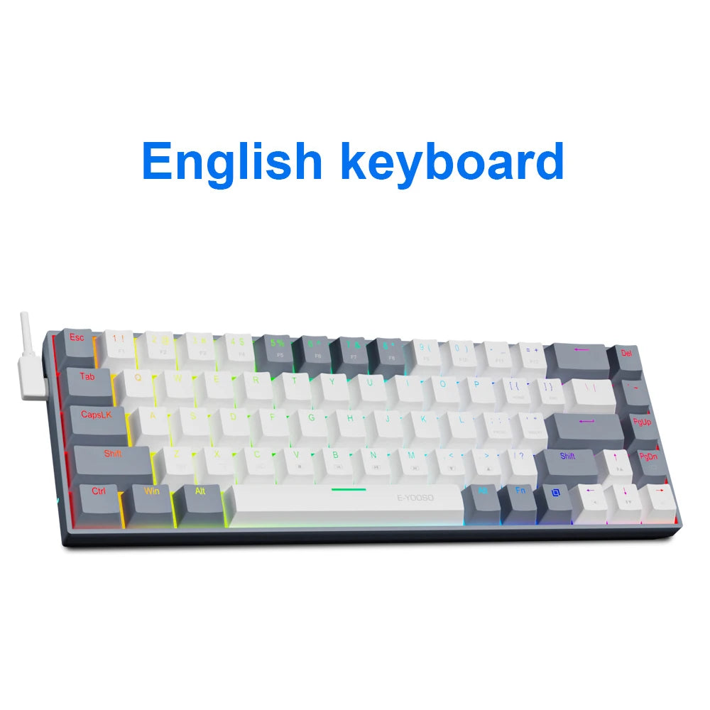 E-YOOSO Z686 RGB USB 60% Mini slim Mechanical Gaming Wired Keyboard Red Switch 68 Keys Gamer for Compute PC Laptop HHFMpro
