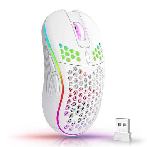 2.4G Wireless RGB Lighting Charging Mouse with Adjustable DPI Ergonomic Honeycomb Design Gaming Mouse for Desktop Laptop HHFMpro