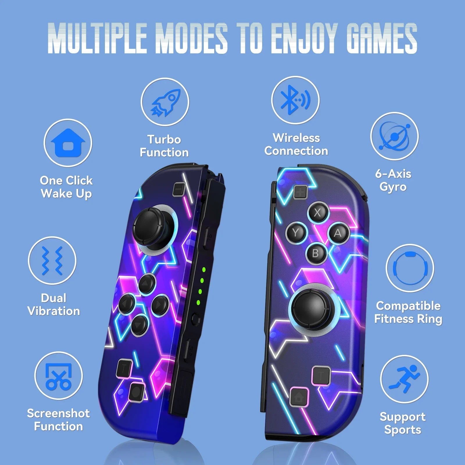 Gamepad For Nintendo Switch/OLED/Lite - RGB LED (L/R) Joypad , Turbo Dual Vibration Wireless Controller For NS Joycon HHFMpro