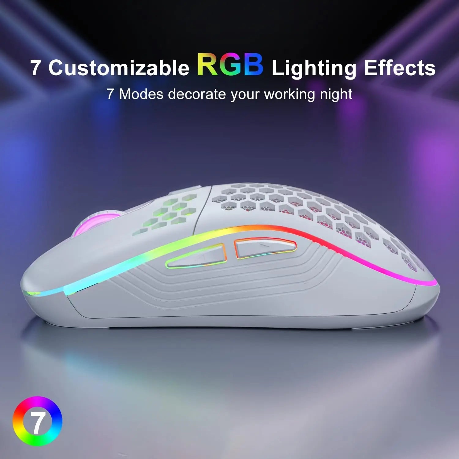 2.4G Wireless RGB Lighting Charging Mouse with Adjustable DPI Ergonomic Honeycomb Design Gaming Mouse for Desktop Laptop HHFMpro