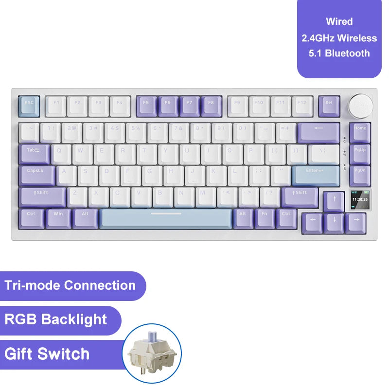 Ajazz AK820/AK820Pro Gaming Mechanical Keyboard Bluetooth 5.1/Wireless/C-Wired Customized Keyboard with Knob Hot Swapping Gasket HHFMpro
