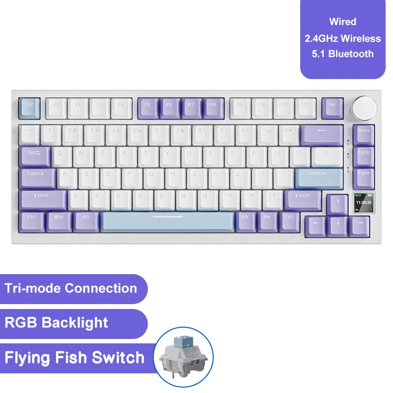 Ajazz AK820/AK820Pro Gaming Mechanical Keyboard Bluetooth 5.1/Wireless/C-Wired Customized Keyboard with Knob Hot Swapping Gasket HHFMpro