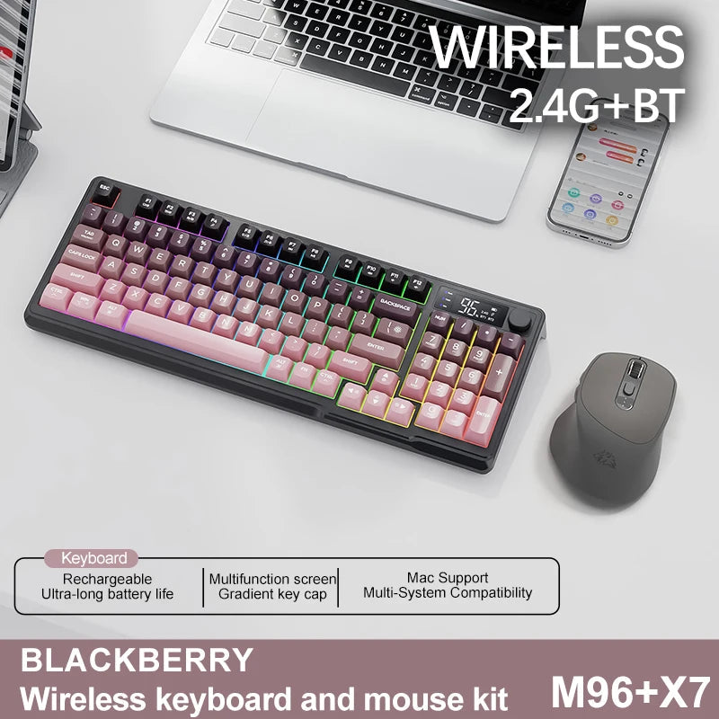 M96 Bluetooth Keyboard Wireless FREEWOLF Screen Gaming Keyboard,Electronic Screen, Multi-Device Connection,Ergonomics Gaming HHFMpro
