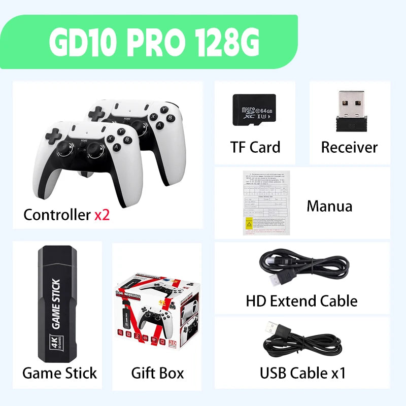 GD10 PRO Video Game Console 4K HD 2.4G Double Wireless Controller TV Game Stick 256GB 40000 Games Retro Games Boy Christmas Gift HHFMpro