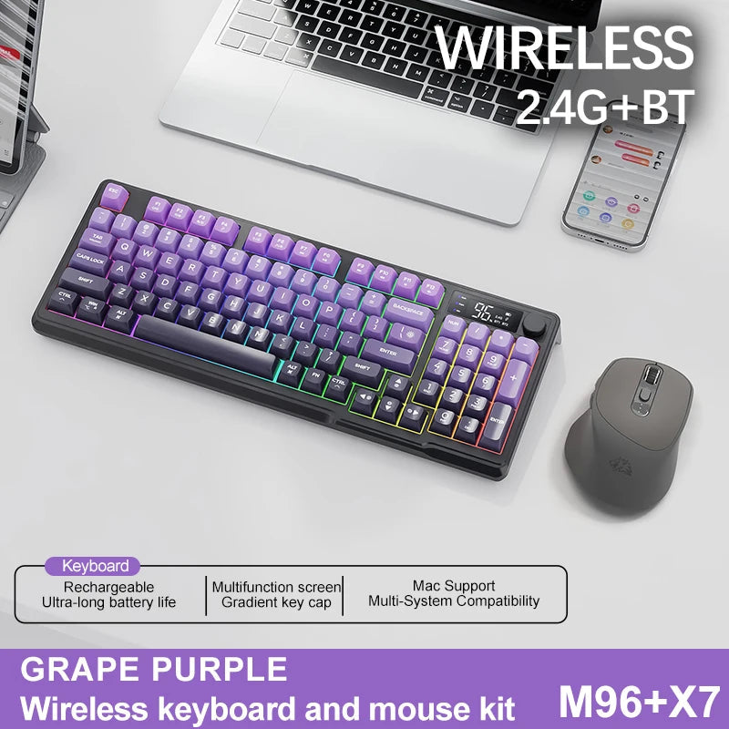 M96 Bluetooth Keyboard Wireless FREEWOLF Screen Gaming Keyboard,Electronic Screen, Multi-Device Connection,Ergonomics Gaming HHFMpro
