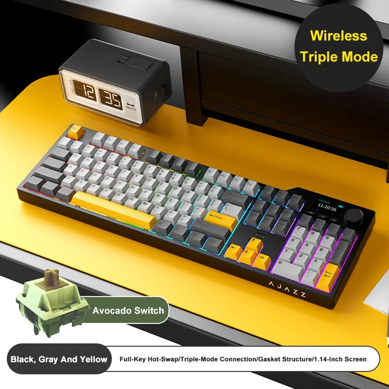 NEW Ajazz AK35I V3 MAX Tri-mode Wired Bluetooth Wireless Gaming Keyboard Gasket Full Key Hot Swap 104 Keys Customized Keyboard HHFMpro