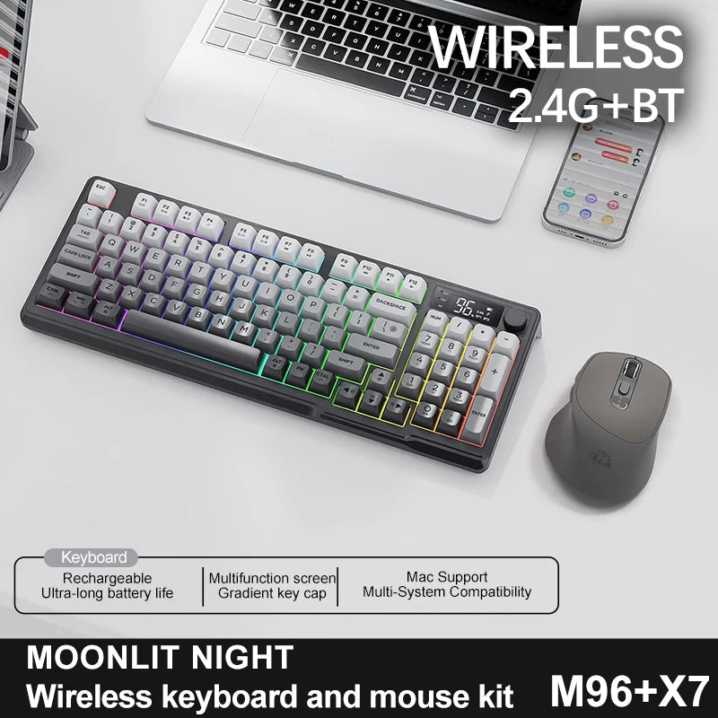 M96 Bluetooth Keyboard Wireless FREEWOLF Screen Gaming Keyboard,Electronic Screen, Multi-Device Connection,Ergonomics Gaming HHFMpro