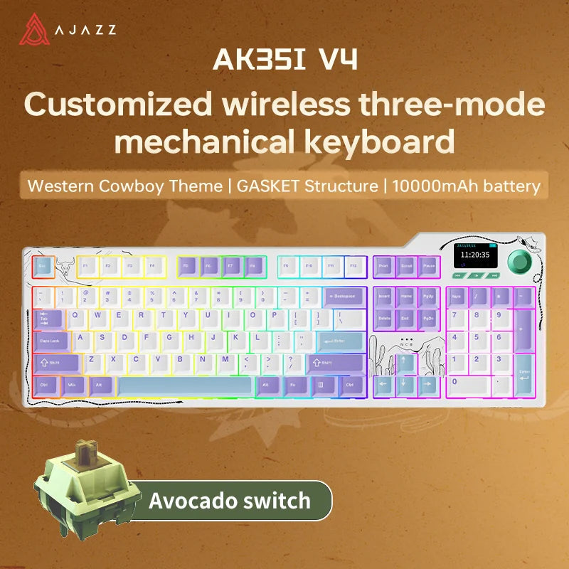 NEW Ajazz AK35I V3 MAX Tri-mode Wired Bluetooth Wireless Gaming Keyboard Gasket Full Key Hot Swap 104 Keys Customized Keyboard HHFMpro