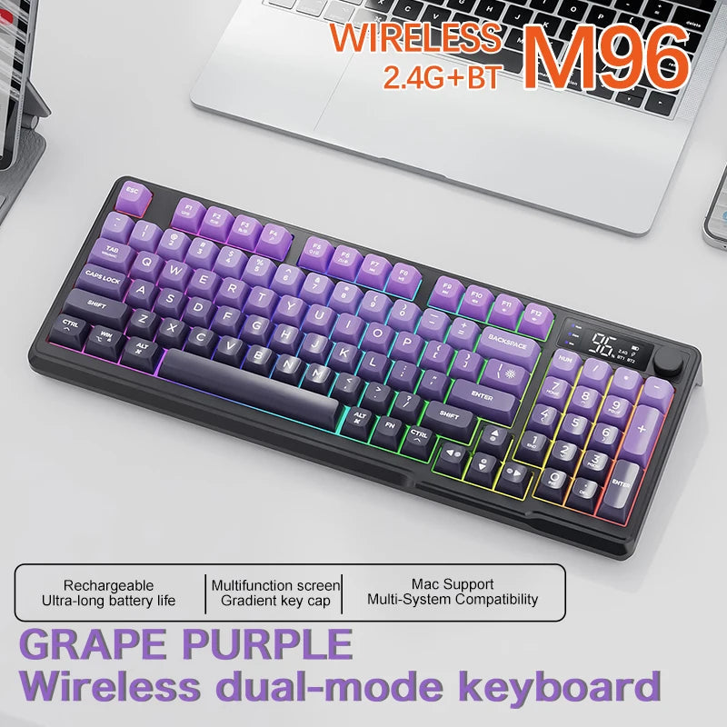 M96 Bluetooth Keyboard Wireless FREEWOLF Screen Gaming Keyboard,Electronic Screen, Multi-Device Connection,Ergonomics Gaming HHFMpro