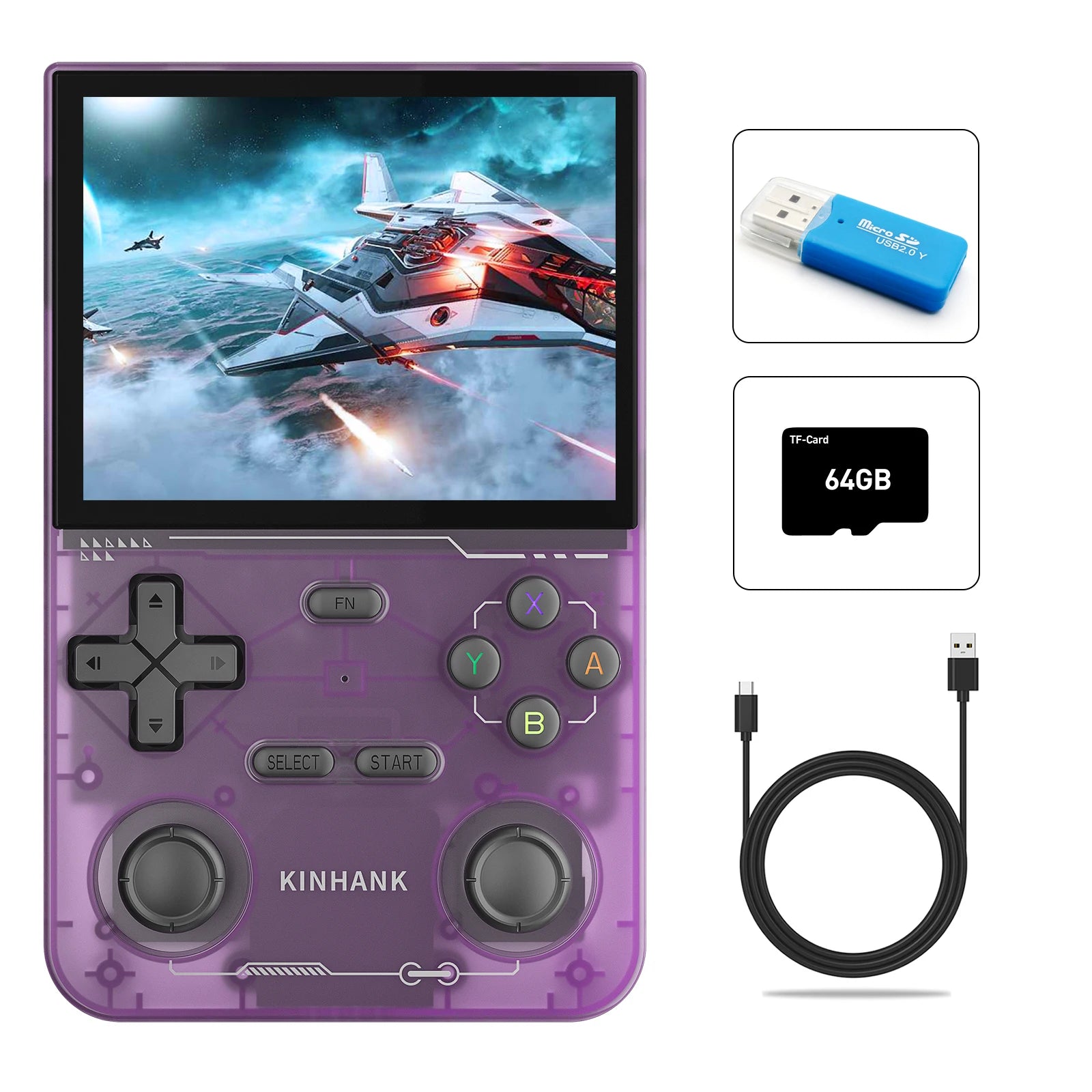 KINHANK Open Source K36 Retro Handheld Video Game Console 16000 Games Emulator for PS1/PSP/DC/N64/SS 500nit 3.5 Inch IPS Screen HHFMpro