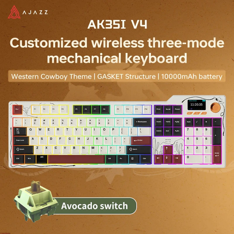 NEW Ajazz AK35I V3 MAX Tri-mode Wired Bluetooth Wireless Gaming Keyboard Gasket Full Key Hot Swap 104 Keys Customized Keyboard HHFMpro