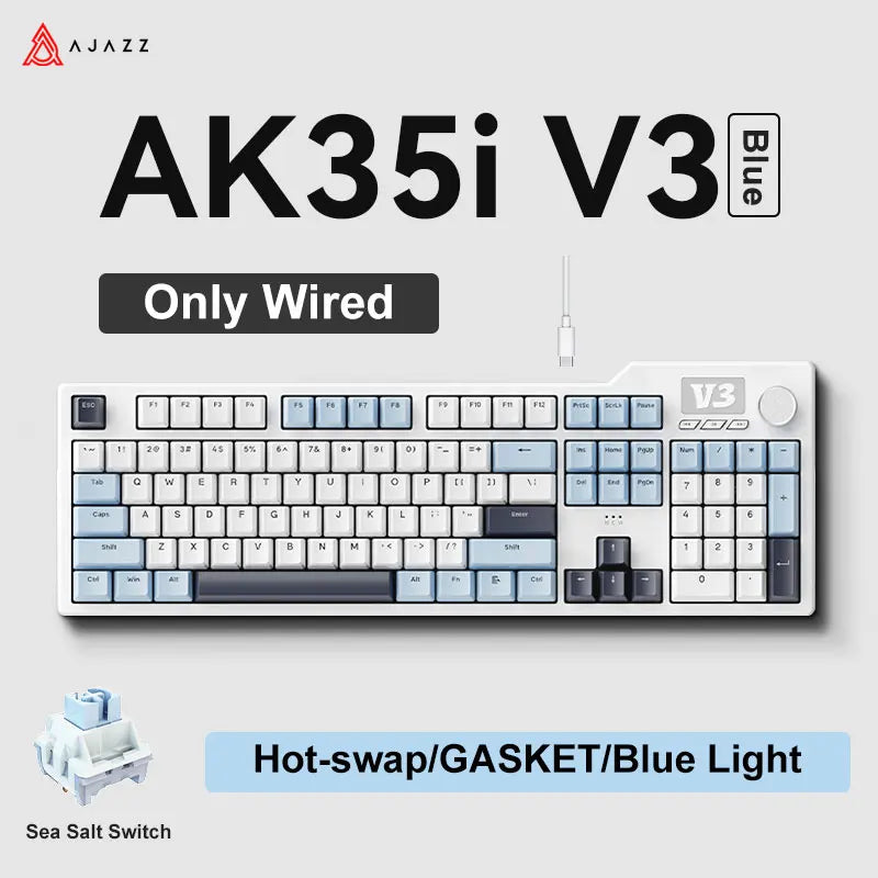 NEW Ajazz AK35I V3 MAX Tri-mode Wired Bluetooth Wireless Gaming Keyboard Gasket Full Key Hot Swap 104 Keys Customized Keyboard HHFMpro