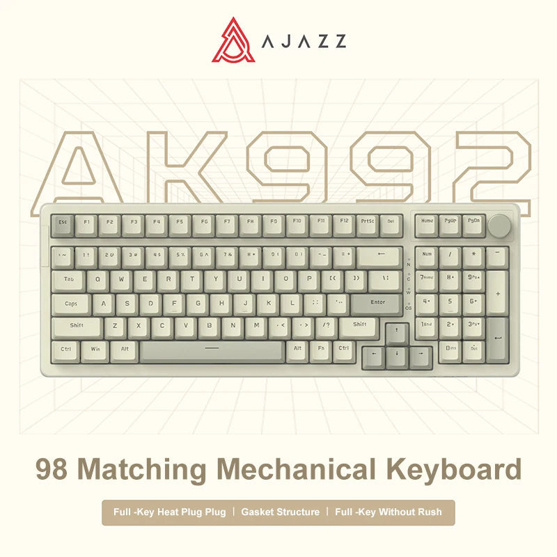 Ajazz AK992 Wired Mechanical Keyboard 98-Key Full Layout  Hot-Swap USB Gaming keyboard Multimedia Key Knob for Desktop PC Laptop HHFMpro