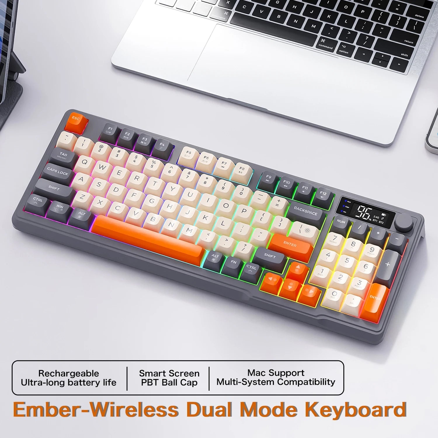 M96 Bluetooth Keyboard Wireless FREEWOLF Screen Gaming Keyboard,Electronic Screen, Multi-Device Connection,Ergonomics Gaming HHFMpro