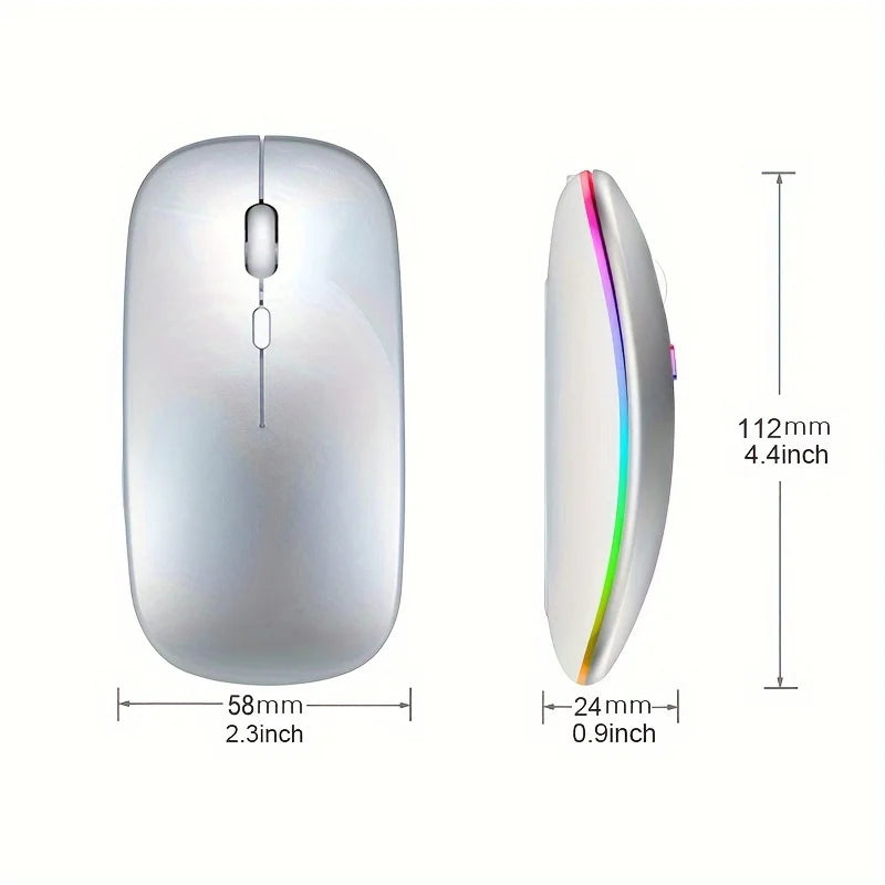 Wireless Mouse Bluetooth and 2.4GHz Dual Modes Rechargeable RGB Ergonomic Silent Click for PC iPad Laptop Cell Phone TV HHFMpro