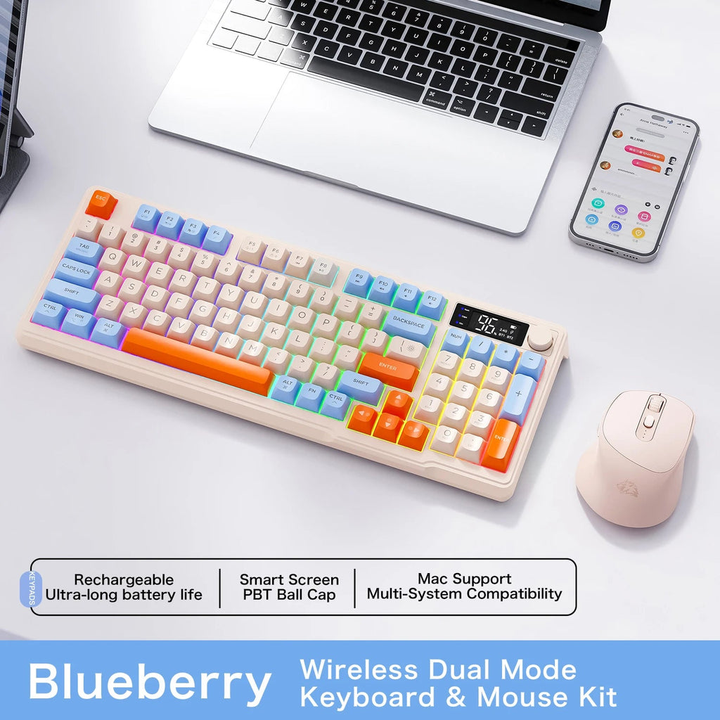 M96 Bluetooth Keyboard Wireless FREEWOLF Screen Gaming Keyboard,Electronic Screen, Multi-Device Connection,Ergonomics Gaming HHFMpro