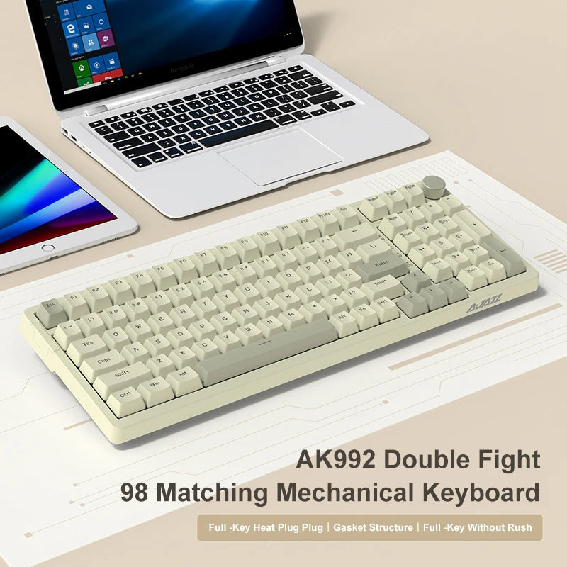 Ajazz AK992 Wired Mechanical Keyboard 98-Key Full Layout  Hot-Swap USB Gaming keyboard Multimedia Key Knob for Desktop PC Laptop HHFMpro