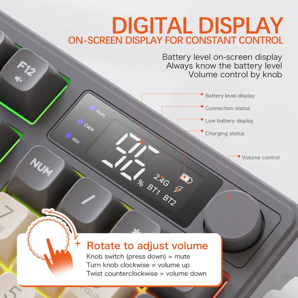 M96 Bluetooth Keyboard Wireless FREEWOLF Screen Gaming Keyboard,Electronic Screen, Multi-Device Connection,Ergonomics Gaming HHFMpro