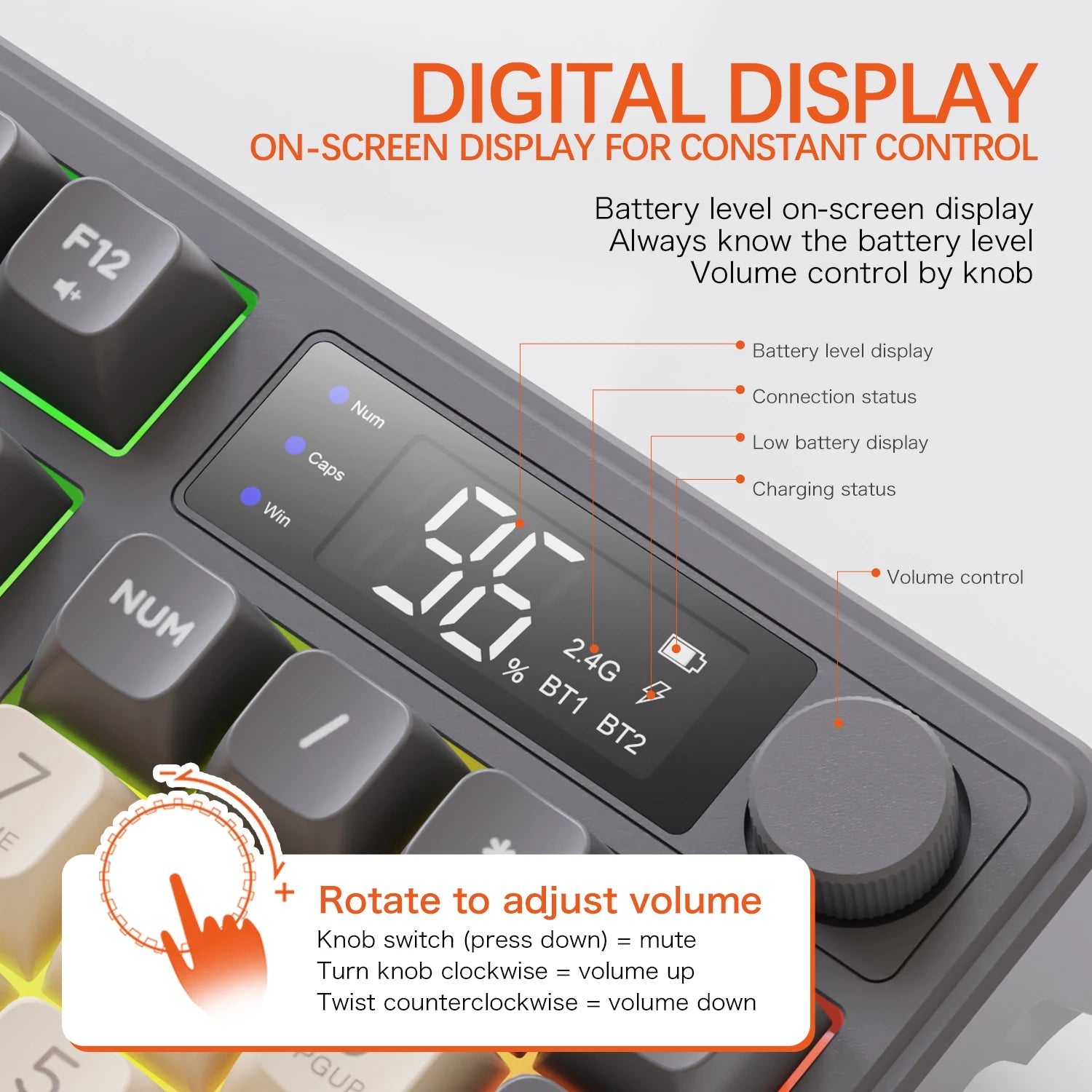 M96 Bluetooth Keyboard Wireless FREEWOLF Screen Gaming Keyboard,Electronic Screen, Multi-Device Connection,Ergonomics Gaming HHFMpro