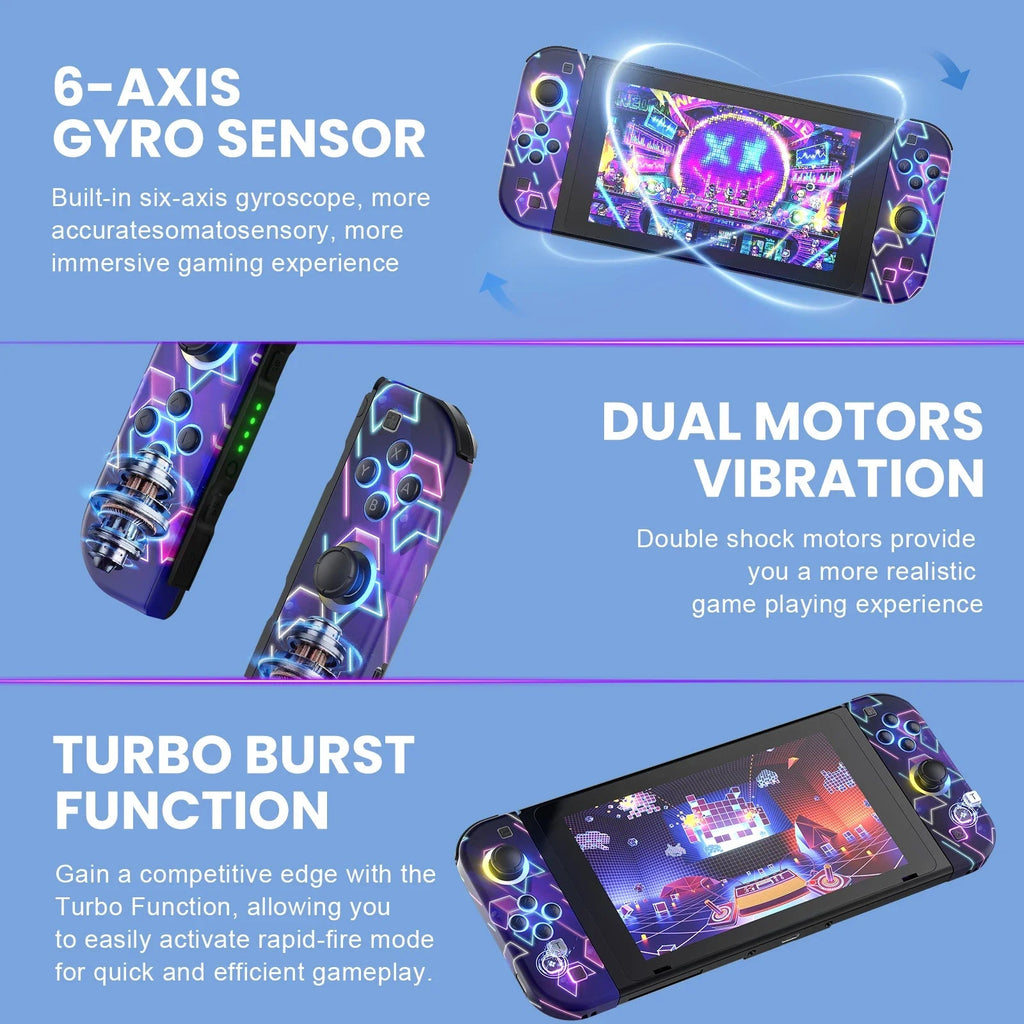 Gamepad For Nintendo Switch/OLED/Lite - RGB LED (L/R) Joypad , Turbo Dual Vibration Wireless Controller For NS Joycon HHFMpro