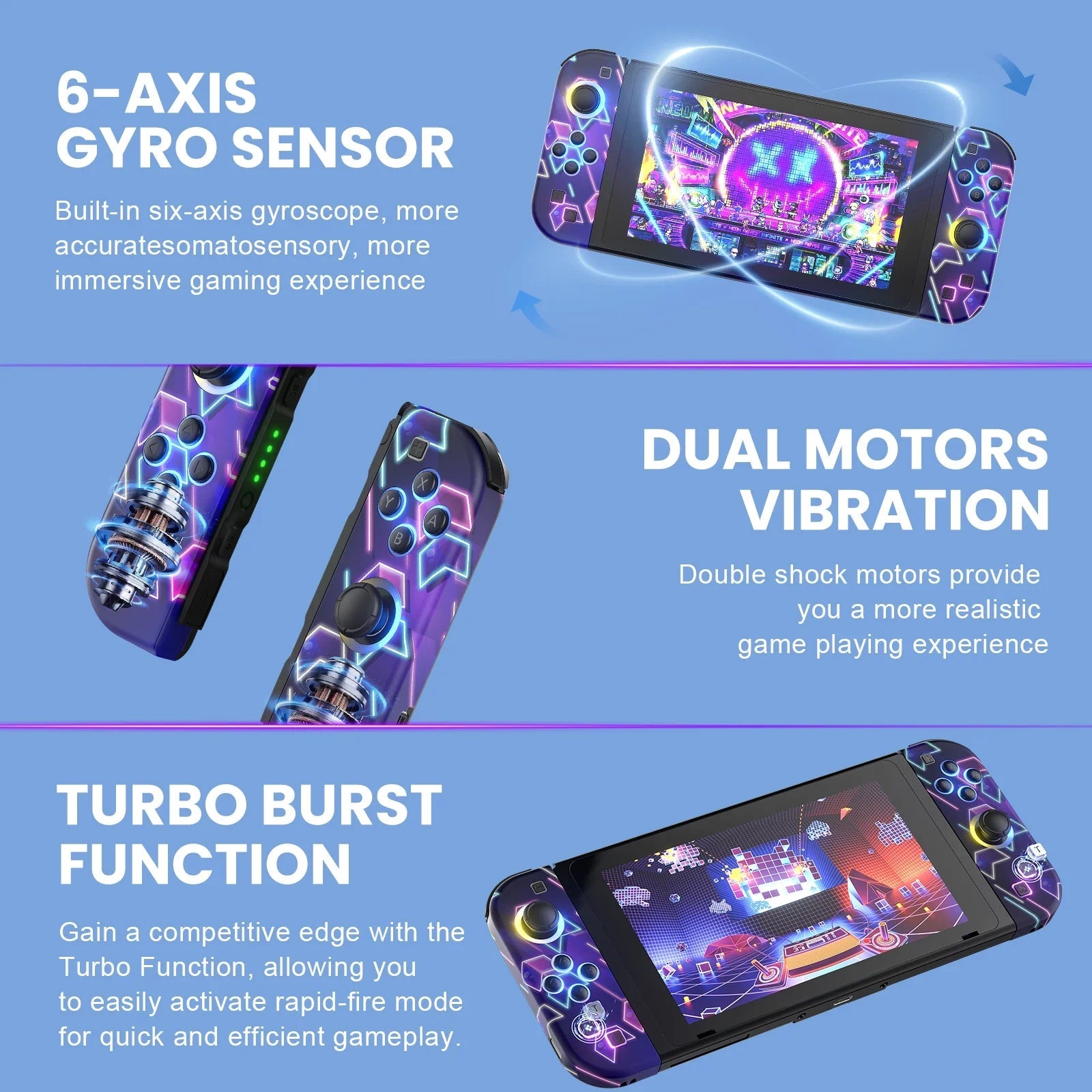 Gamepad For Nintendo Switch/OLED/Lite - RGB LED (L/R) Joypad , Turbo Dual Vibration Wireless Controller For NS Joycon HHFMpro