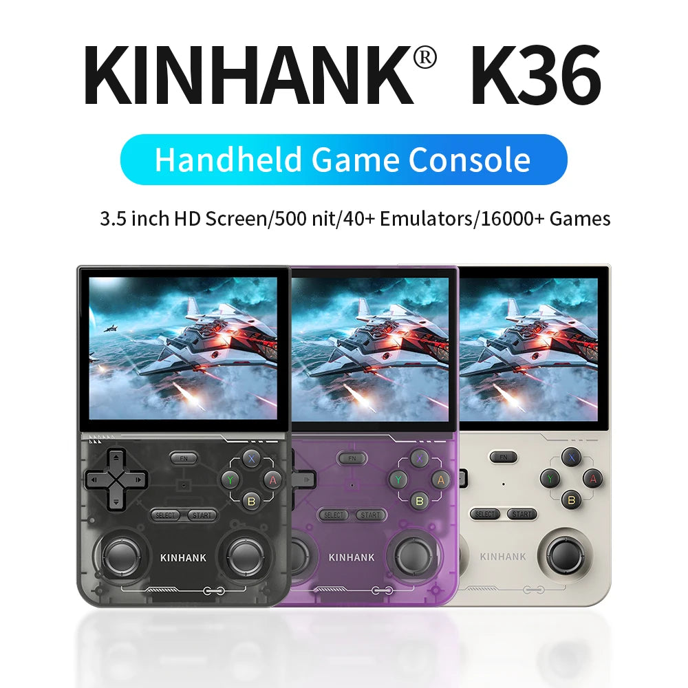 KINHANK Open Source K36 Retro Handheld Video Game Console 16000 Games Emulator for PS1/PSP/DC/N64/SS 500nit 3.5 Inch IPS Screen HHFMpro