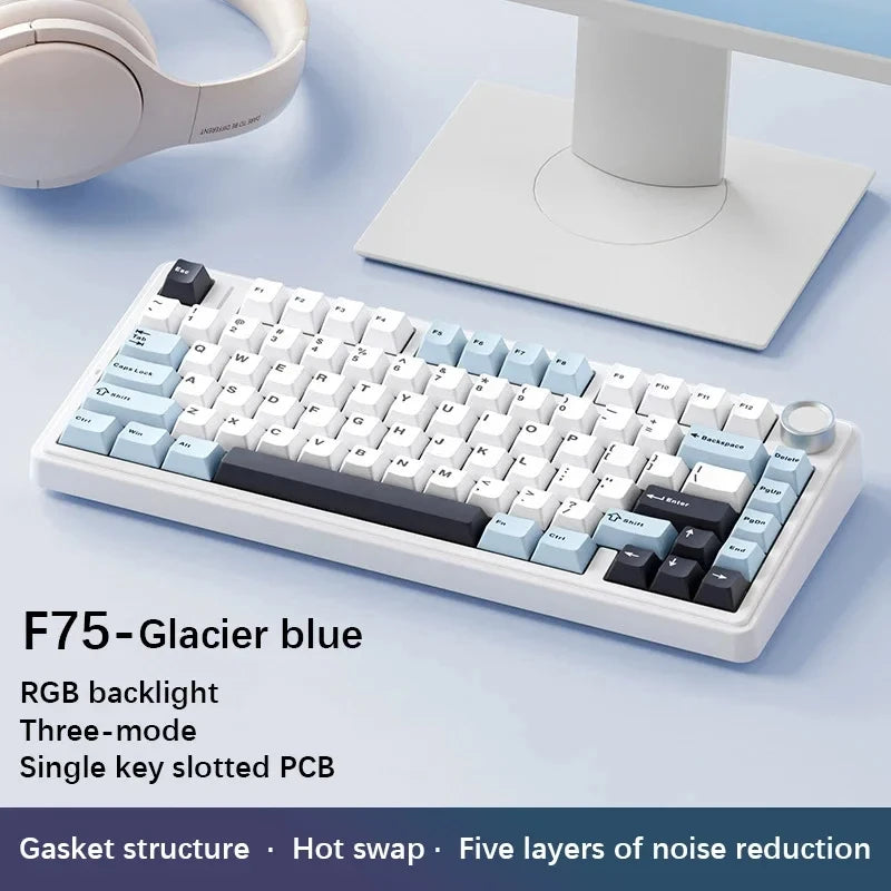 AULA F75 2.4G Wireless/Bluetooth/Wired Gaming Mechanical Keyboard RGB Customized 75% Layout OEM Profile Gasket Structure HHFMpro