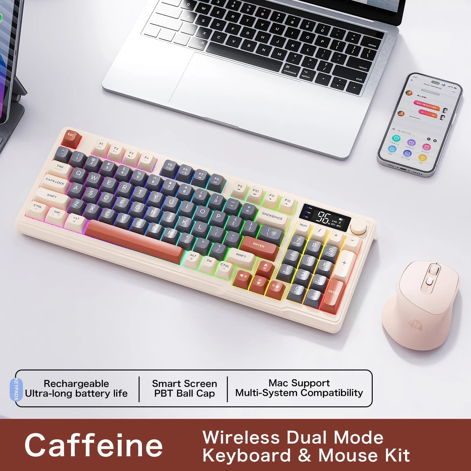 M96 Bluetooth Keyboard Wireless FREEWOLF Screen Gaming Keyboard,Electronic Screen, Multi-Device Connection,Ergonomics Gaming HHFMpro